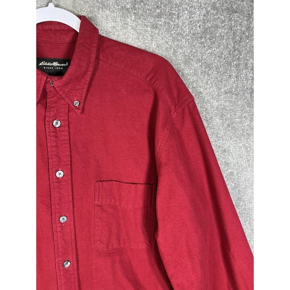 Eddie Bauer Long Sleeve Button‎ Down Flannel Shirt Mens Large Tall Red Pocket - Picture 5 of 14